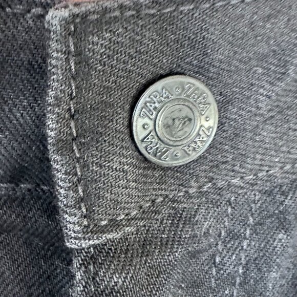 Zara Black 100% Cotton Rigid Denim Curved Horse Shoe Wide Leg Jeans Size 4 - Picture 10 of 10